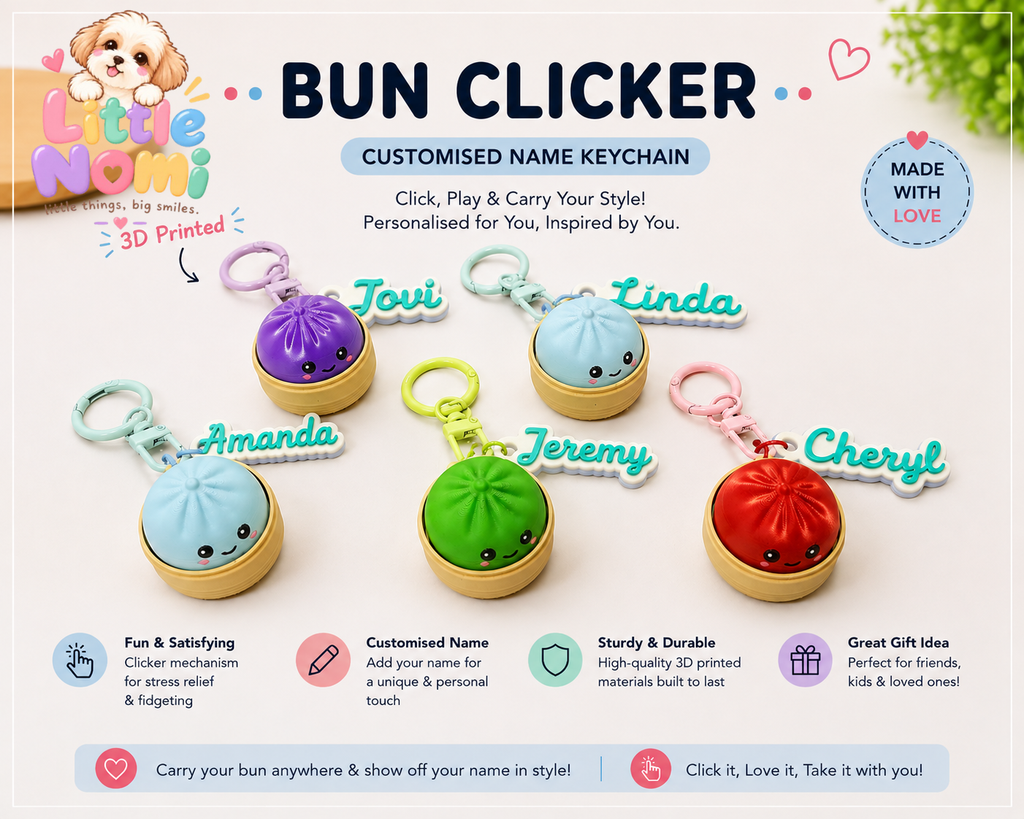 Bun Clicker Keychain with Name